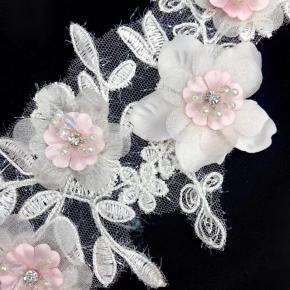 Three-dimensional chiffon flower beaded pair of flowersy