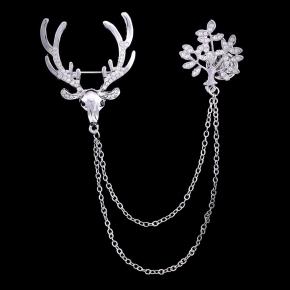 New Chain Brooch Deer Head Alloy Rhinestone Enamel Brooch Corsage Accessories