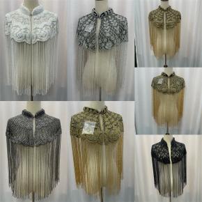 Luxury gold long beaded fringe tassel neckline collar handmade patches bodice for wedding dresses