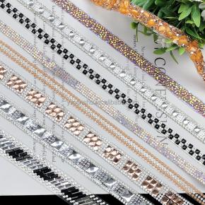 Beautiful Hotfix Rhinestone Chain Ribbon Trimming Hotfix Patches Applique