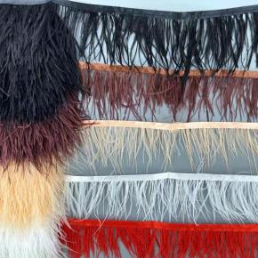 New Style Beautiful Ostrich Feather Trim With Tassel Fringe For Stage Costume And Dance Dress Hem