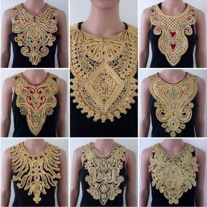 Personalized embroidered sequined gold collar DIY sewing clothing accessories Creative V-neck  collar flower